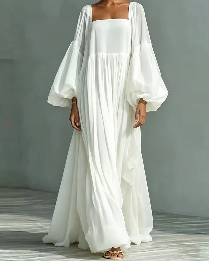 Robe Carré Encolure Manche Bouffante Fée Maxi