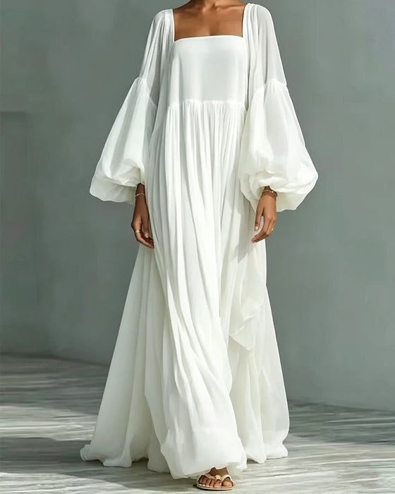 Robe Carré Encolure Manche Bouffante Fée Maxi