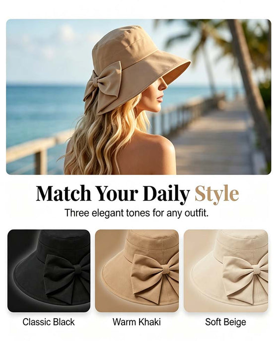Chapeau Femmes Large Bord Pliable Nœud Soleil