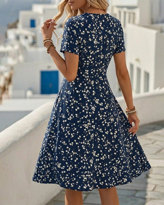 Robes Col V Bouton Taille Cintrée A-Ligne