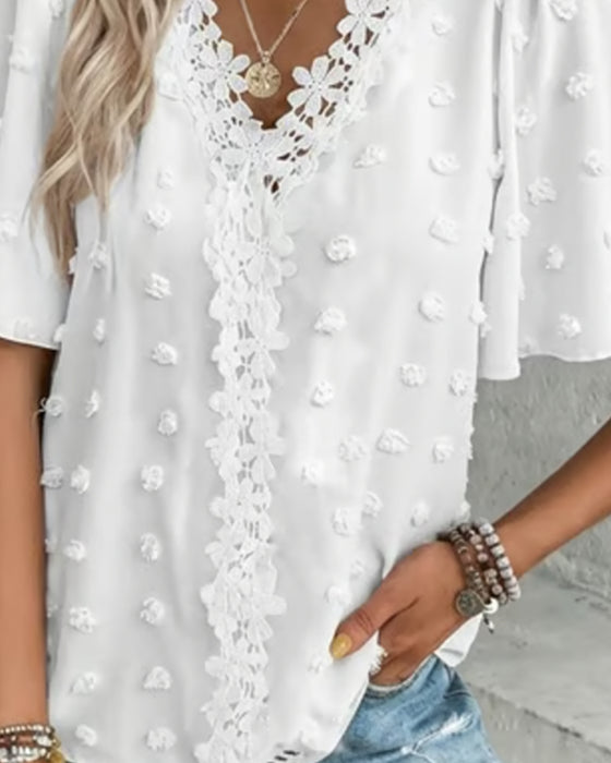 Blouse Jacquard Assemblée Manche Volant