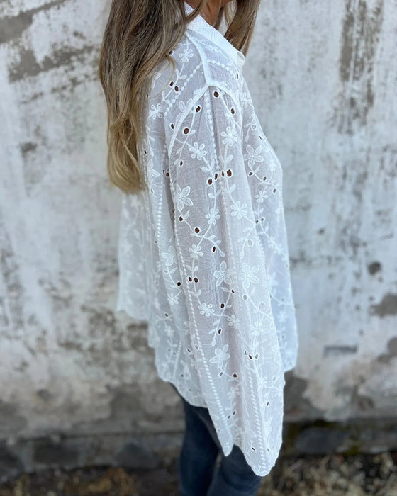 Blouse Florale À Découpe Évidée Manches Longues