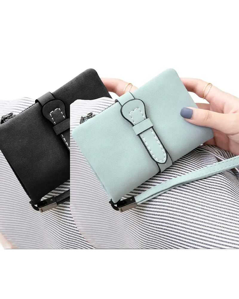 Portefeuille Court Minimaliste Élégant Pour Femme Avec Dragonne, Portefeuille Polyvalent À Fermeture Éclair Pour Cartes, Portefeuille Tendance Pour Un Usage Quotidien