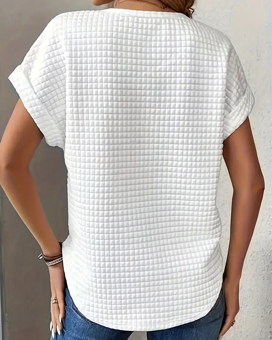 T-Shirt Col Rond Couleur Unie Manches Chauve-Souris