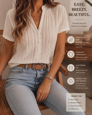 Blouse Découpée Cardigan Manches Courtes
