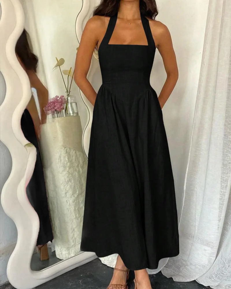 Robe Halter Bretelles Fines Dos Nu