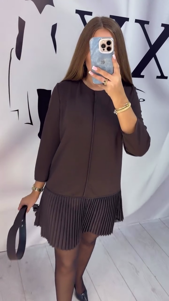 Robe À Manches Trois Quarts À Plis Accordéon