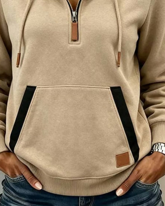 Sweat À Capuche Demi-Zip Imprimé Léopard