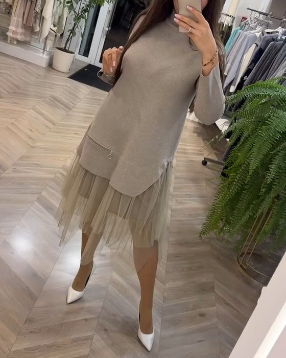 Robe patchwork en maille à col montant
