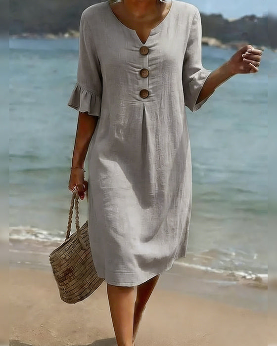Robe Bouton Manche Volanté 100% Coton