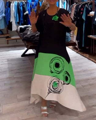 Robe ample à col rond et imprimé patchwork de couleurs