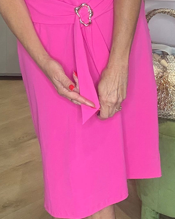 Robe Unie Col Revers Encolure V Taille