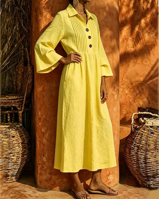 Robe Col Chemise Froncée Manche Longue