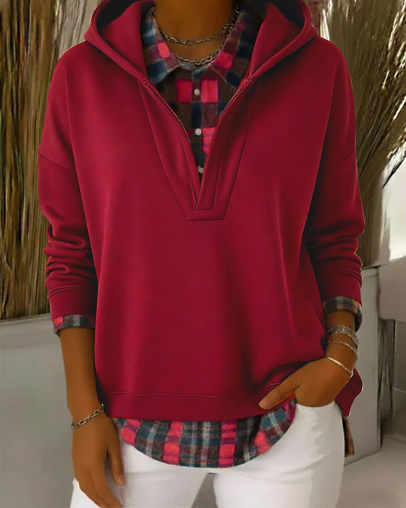 Sweat À Capuche Effet Deux-En-Un Patchwork À Carreaux