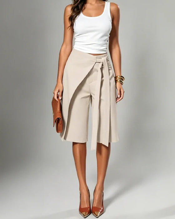 Pantalon Enveloppe Attacher Large Jambe Midi