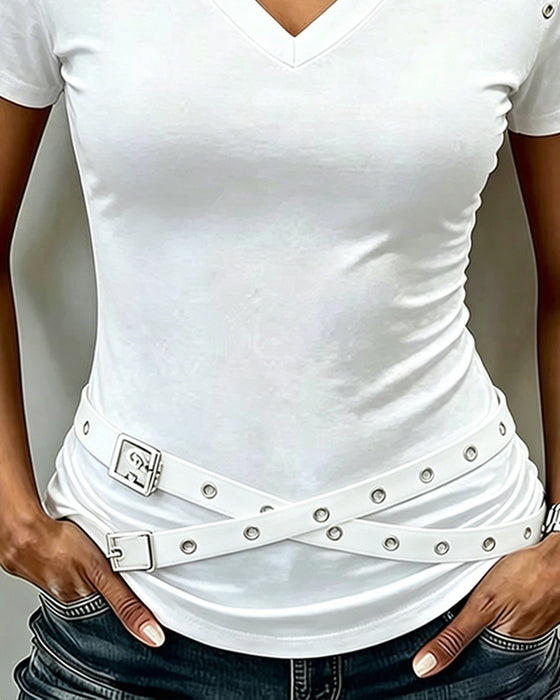 T-Shirt Sangle Croisée Évidé Coupe Slim