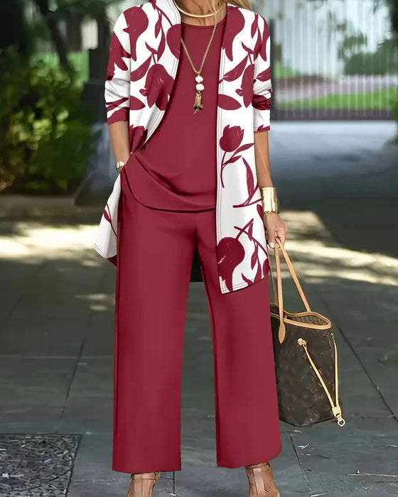 Set Haut En Couche Pantalon À Jambes Larges Trois Pièces