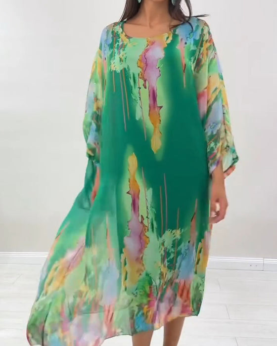 Robe Col Rond Manche Chauve-Souris Tacheté
