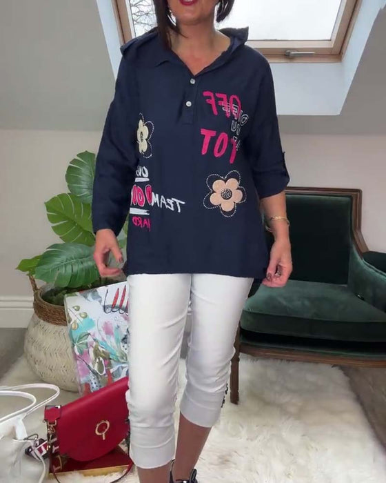 Haut à capuche décontracté à manches longues brodé de lettres florales