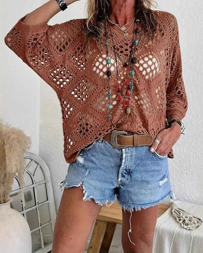 Haut Motif Losange Ajouré Ample