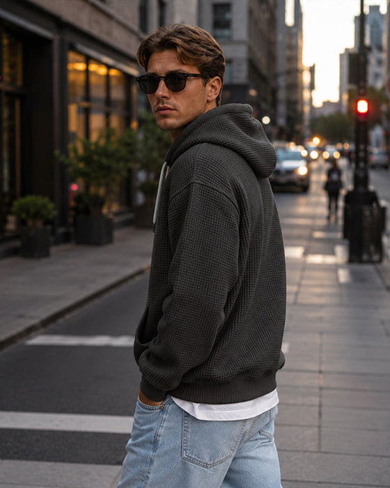 Hoodie Homme Unie Fermeture Éclair Pull