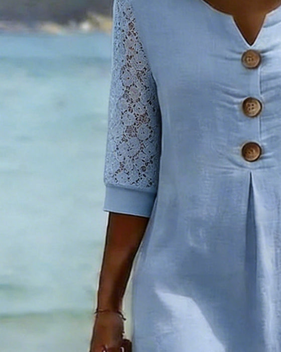 Robe À Manches Courtes Avec Empiècements En Dentelle