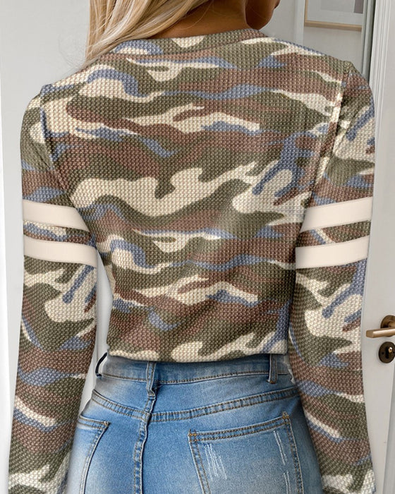 Haut Demi Zip Camouflage Manches Longues
