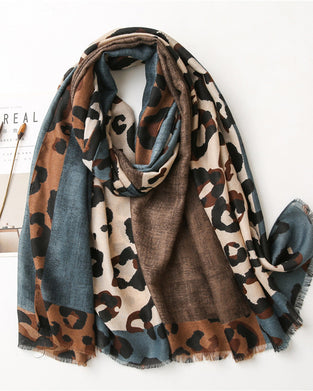 Écharpe Femme Léopard Patchwork Imprimé Franges Châle