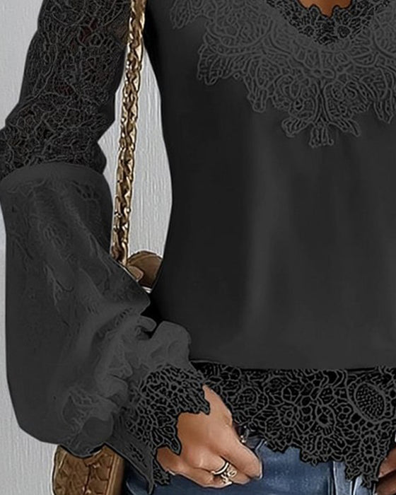 Haut Patchwork Manches Longues Col V