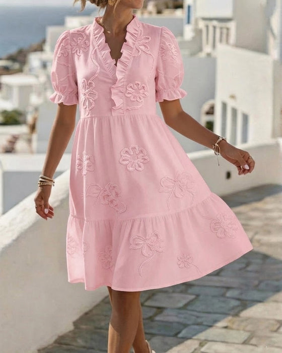 Robe Manche Bouffante Courte Floral