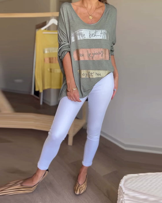 Haut lettre à manches longues et col rond