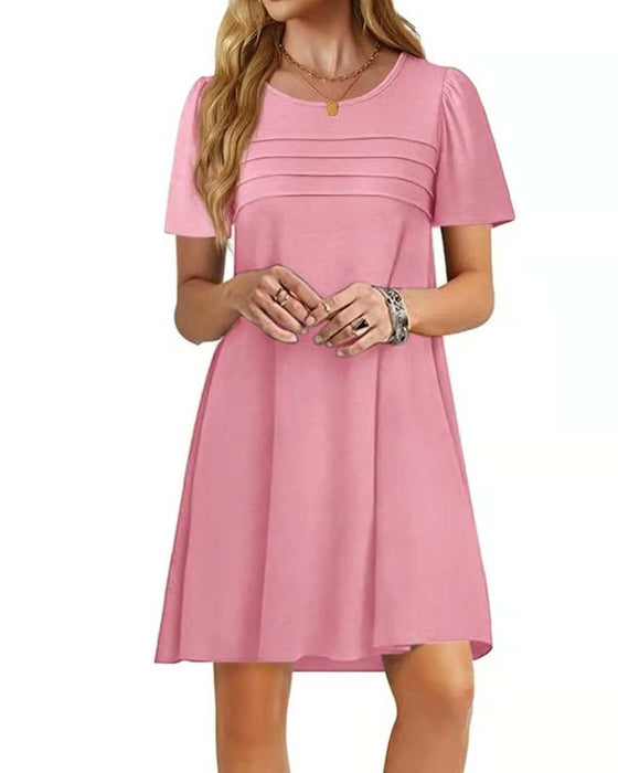 Robe Volant Manche Courte Col Rond
