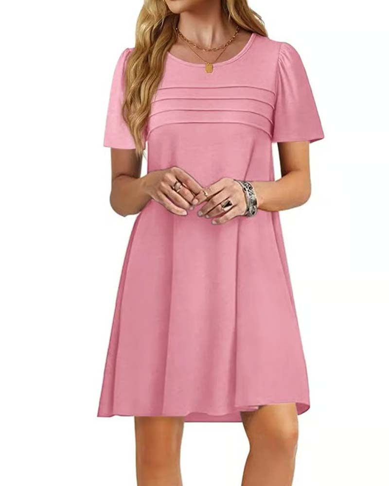 Robe Volant Manche Courte Col Rond