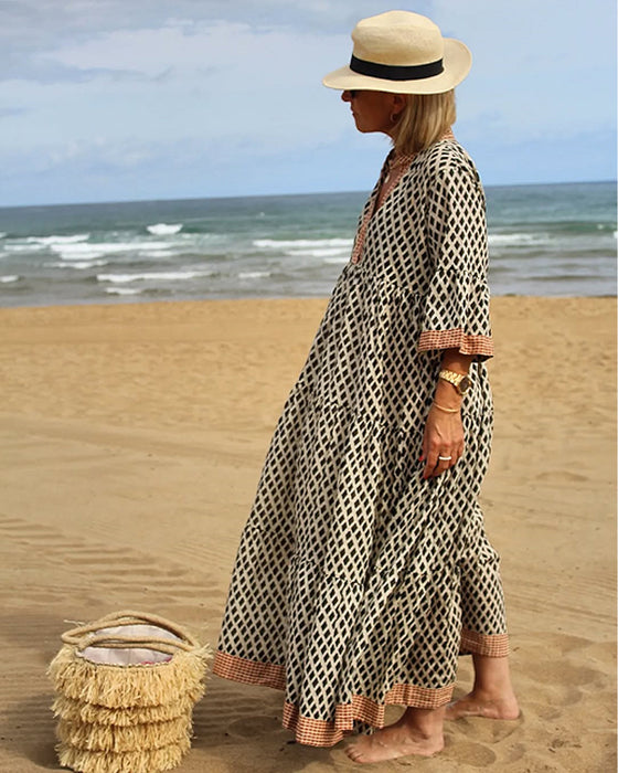 Robe À Motif Losange Et Coupe Ample