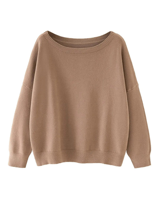 Pullover Col-Rond Drop-Épaule Unie Ample