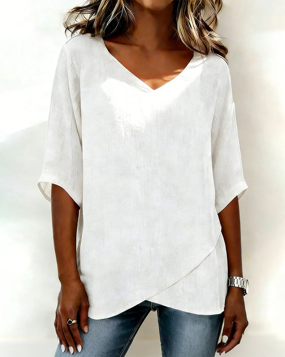 Haut Ourlet Irrégulier Uni Col V