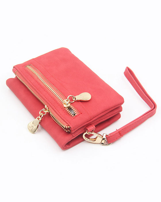 Portefeuille Bifold À Fermeture Éclair Pour Femme Uni Court Porte-Cartes