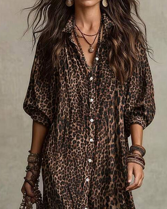 Robe Col Chemise Léopard