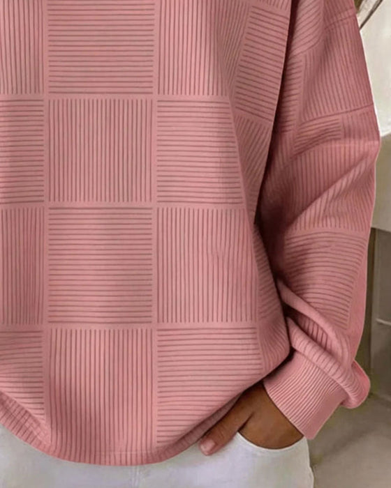 Sweatshirt Texture Quadrillée Manches Longues Unie Pullover