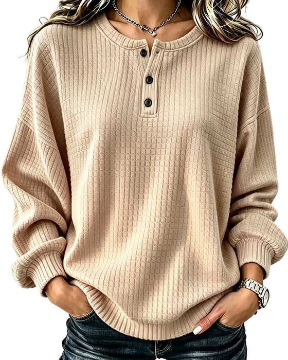 Sweatshirt Col Rond Bouton Unie
