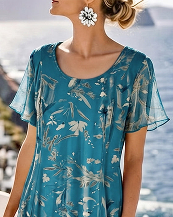 Robe Floral Encolure Ronde Maxi