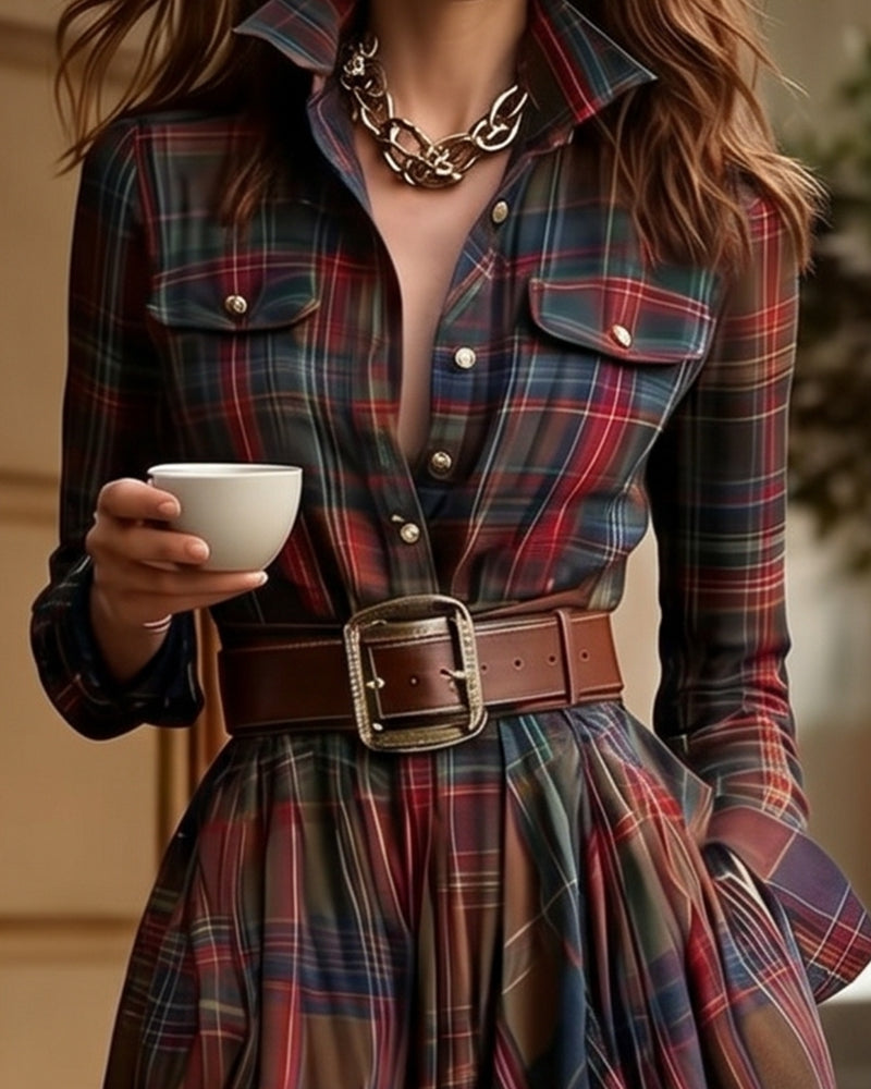 Robe À Carreaux Longue Chemise