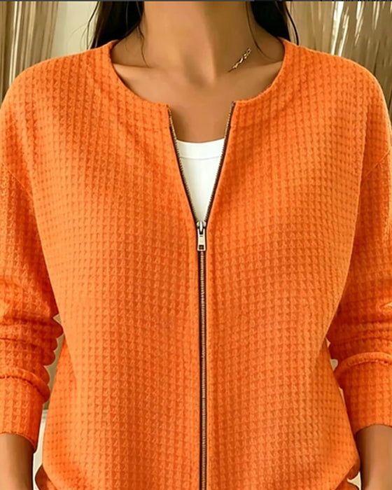Manteau Gaufré Fermeture Éclair Manches Longues