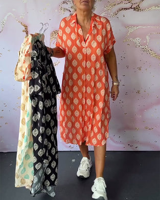 Robe ample à revers et manches courtes