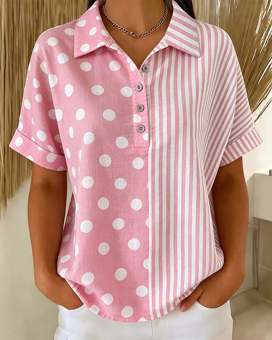 Blouse Revers À Pois Rayure
