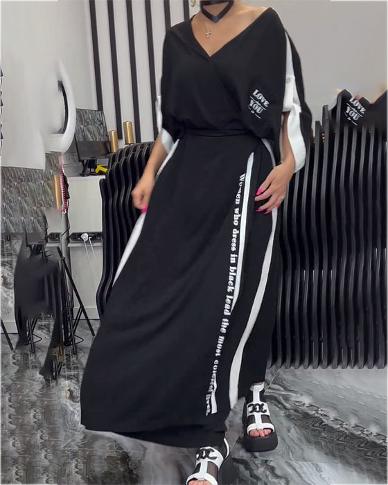 Costume Col V Irrégulier Pantalon Ample