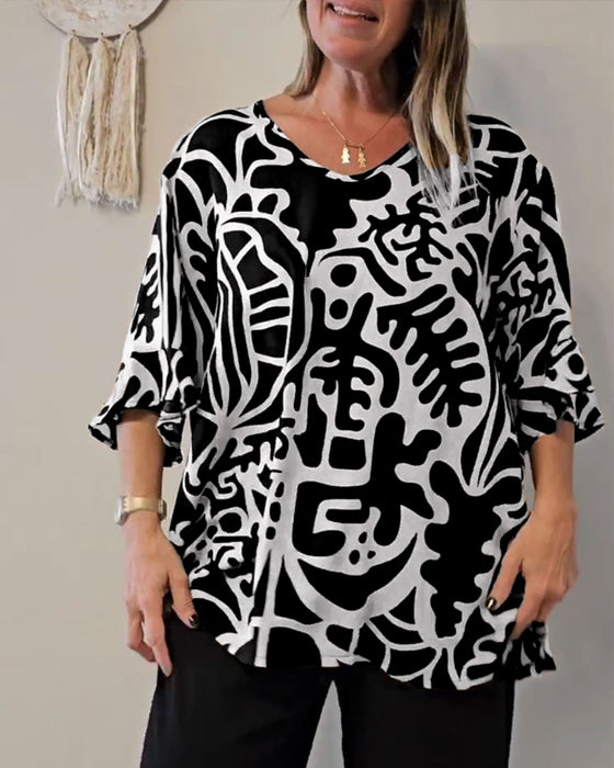 Haut Imprimé Botanique Abstrait Ample