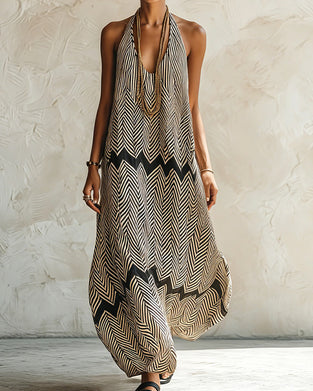 Robe Halter Sans Manches Rayée