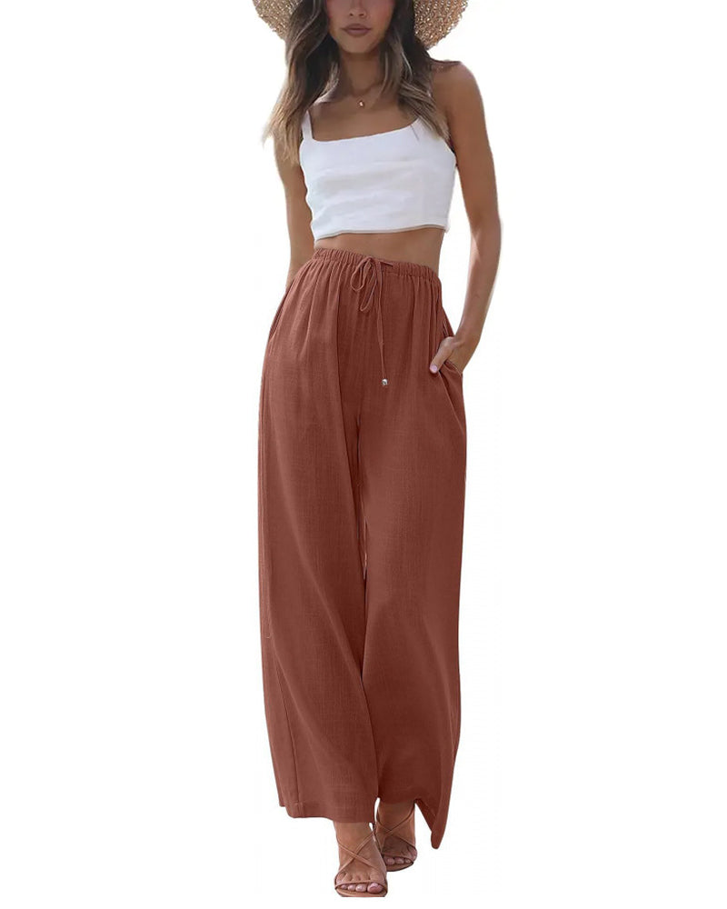 Pantalon Coupe Loose Décontracté Cordon De Serrage Large Jambe
