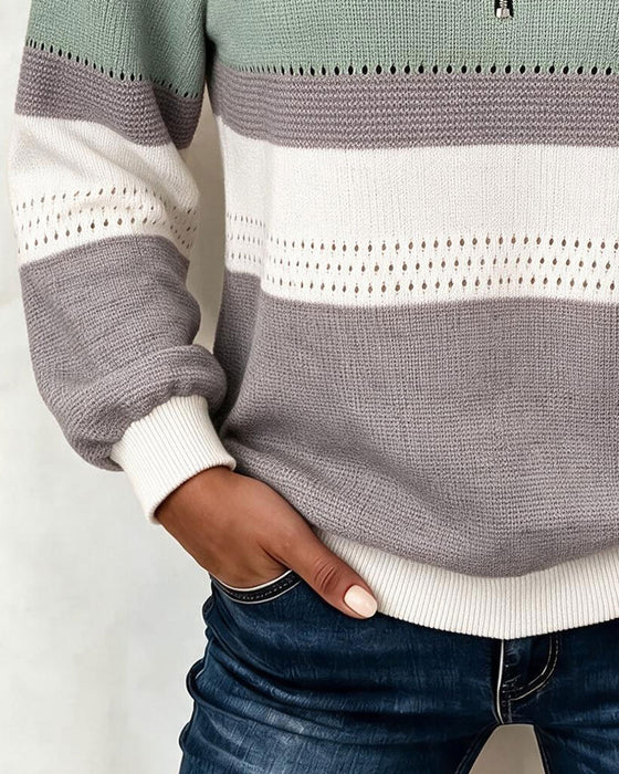 Sweatshirt Bloc De Couleur Rayée Fermeture Éclair